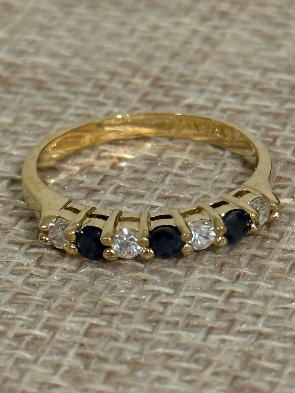 Vintage Thailand Blue & Clear Stone Gold Tone Cocktail Ring Size 7.75
